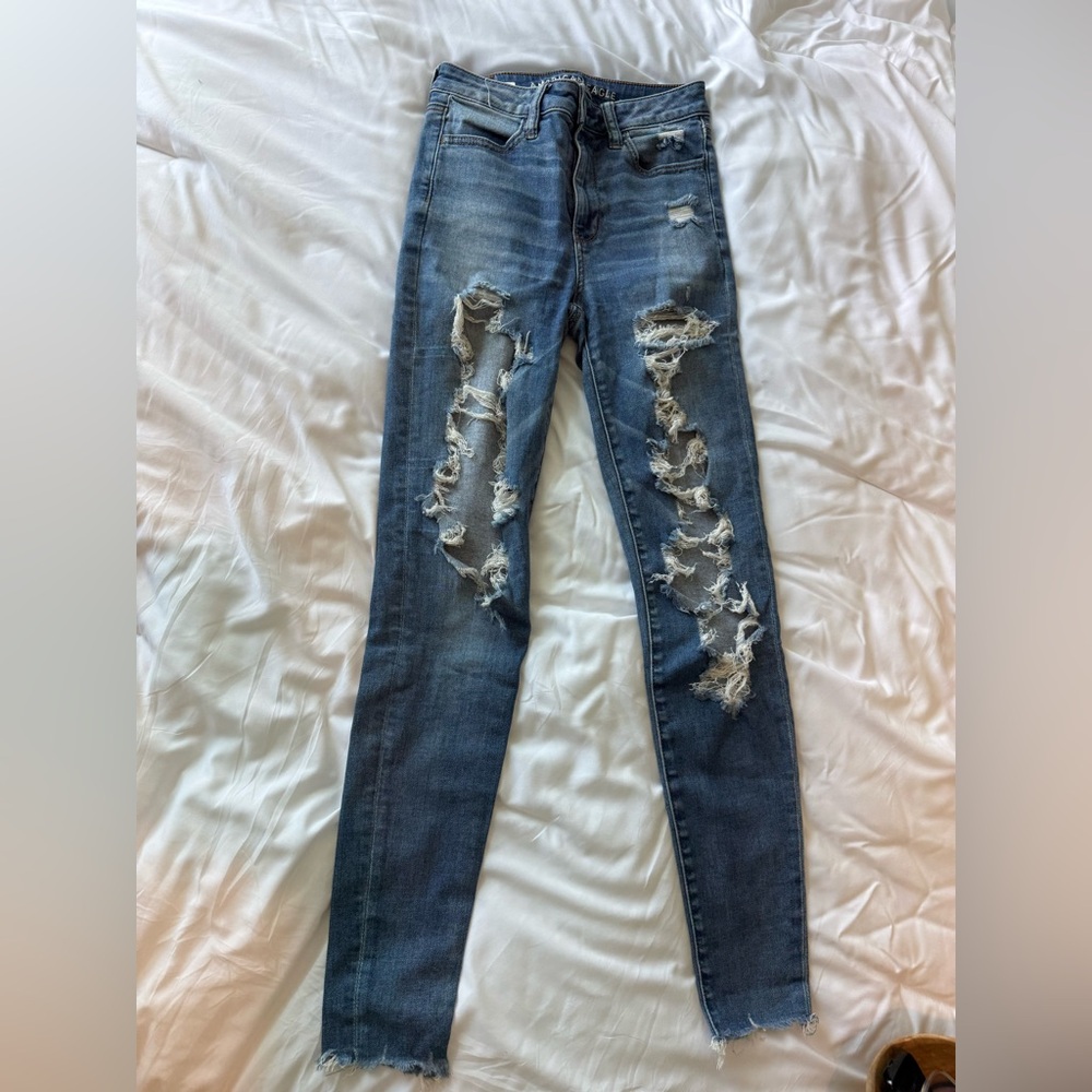 American Eagle Outfitters Ripped Skinny Jeans - Dark Blue
